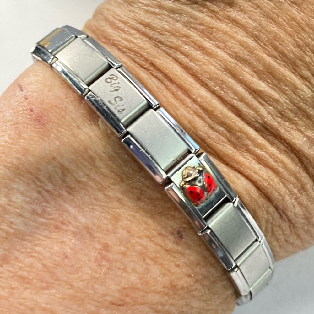 Pagoda Stainless Steel Link Charm Bracelet Including 3 with 18k Gold